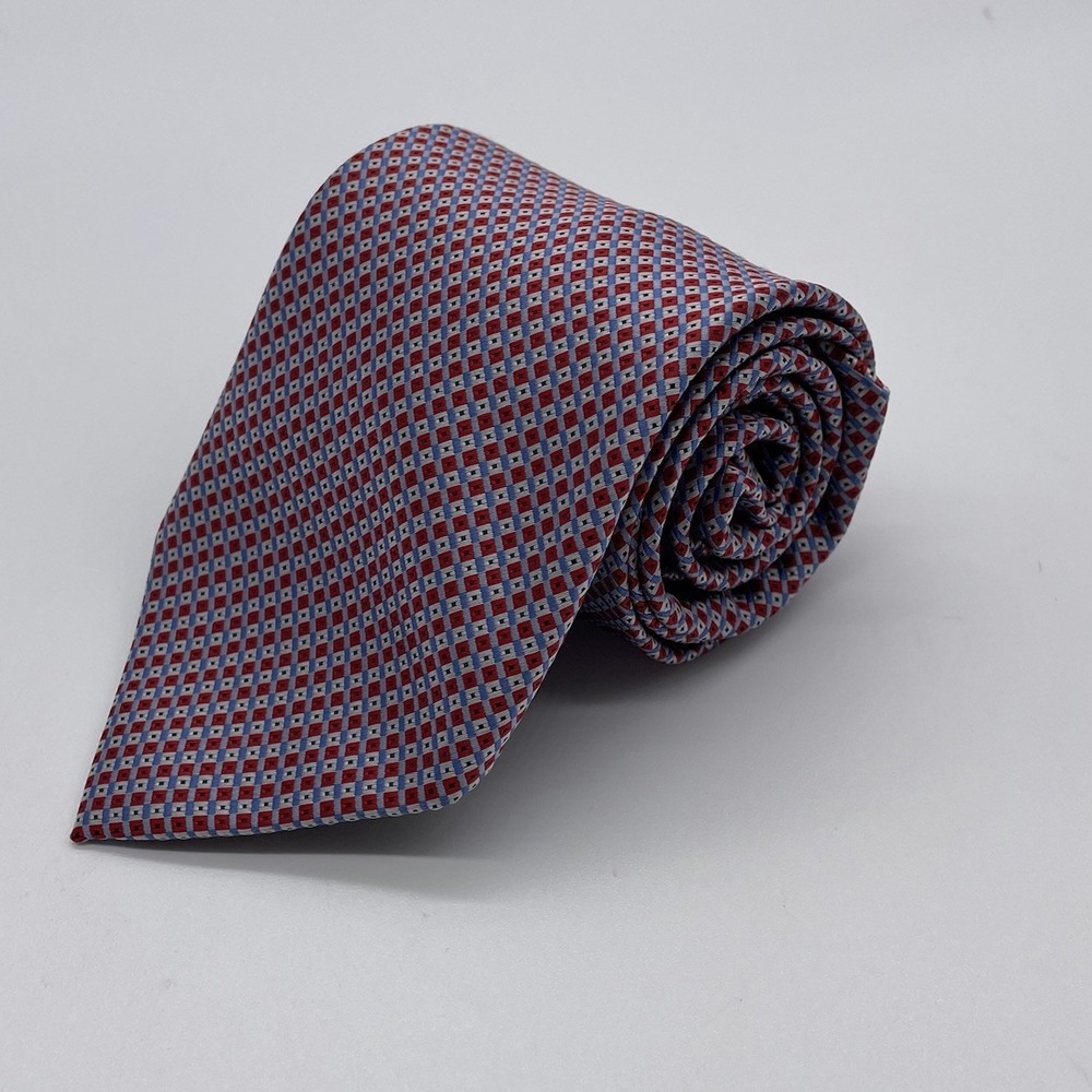 Giorgio Brutini Polyester Tie Gray‎ Blue And Red Geometric Hand Made  Tie